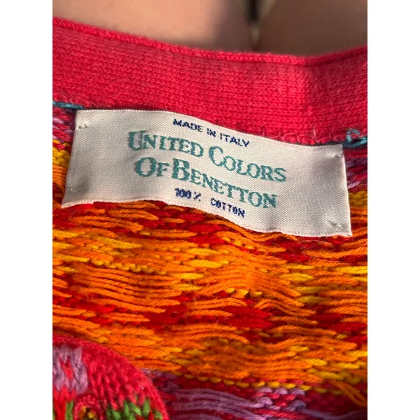 Vintage Benetton Rainbow Fair Isle Cardigan Cropped‎ Cotton Italy Artsy Dopamine - Image 7