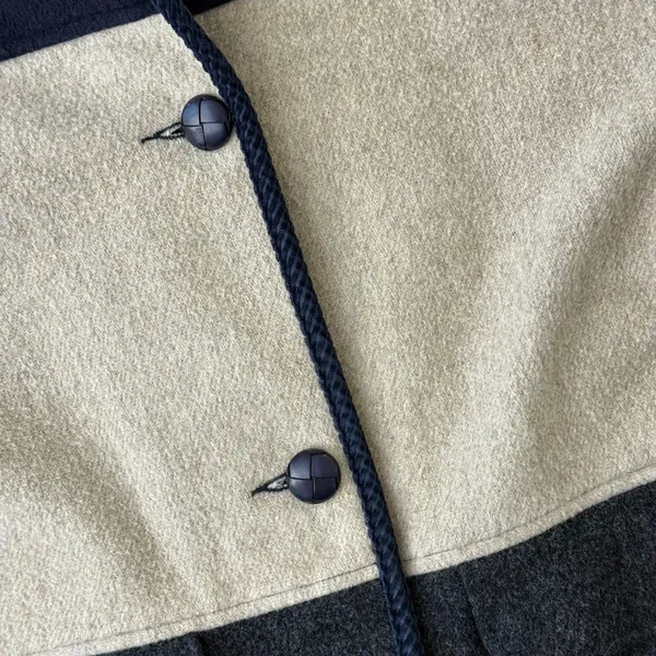 Herman Kay Vintage Women 12 Colorblock Wool‎ Coat Sherpa Collar Navy Grey Beige - Image 13