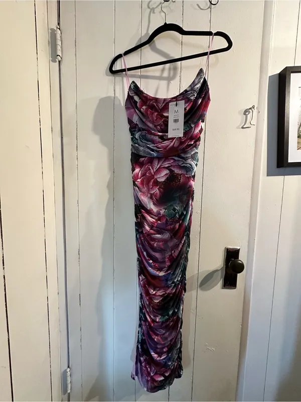 AKIRA NWT Floral Ruched Slip Dress in Purple Multi - Image 2