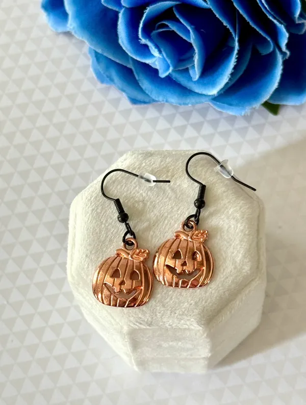 Halloween Pumpkin Earrings (410) 🎃 Gold - Image 3