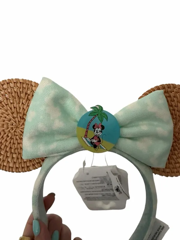 NWT Disney Parks Minnie Mouse Summer Tropical Palm Tree Rattan Headband Ears - Image 3