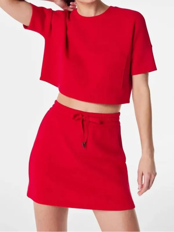 Spanx AirEssentials cropped pocket shorts sleeve top red size XL - Image 2