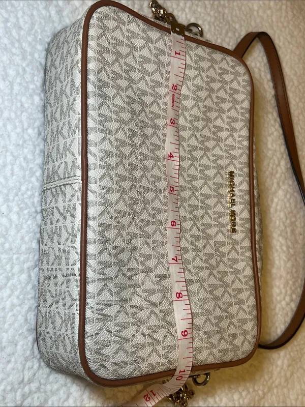 Michael Kors East West Logo Crossbody in Vanilla and Brown Trim - Image 11