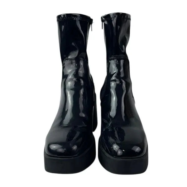 Aldo Upstep Black Patent Leather Almond Toe Block Heel Platform Ankle Boots 10 - Image 2
