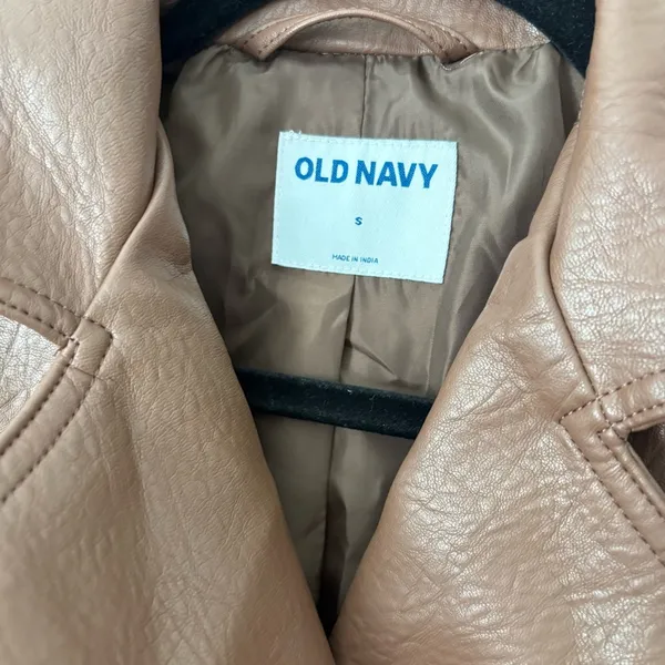 Old Navy Brown Leather Jacket Asymmetrical Zipper Moto Style - Image 2