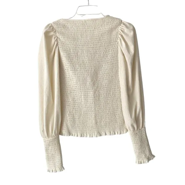 Anthropologie Smocked Puff Sleeve Ivory Cream Top size small Femine - Image 7