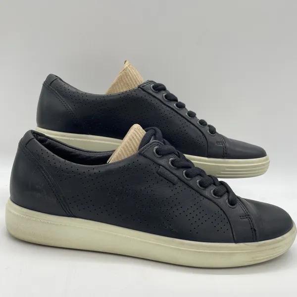 ECCO Womens Size 7 Shoes Black Soft‎ Perforated Leather Low Top Lace Up Sneakers - Image 2