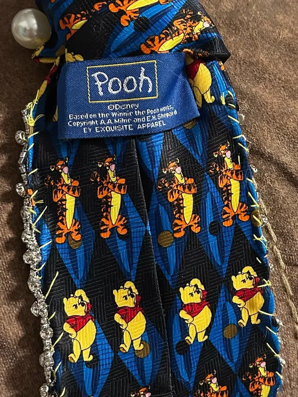 Kids Winnie the Pooh & Tigger Blue Printed necktie necklace Crystal Trim - Image 2
