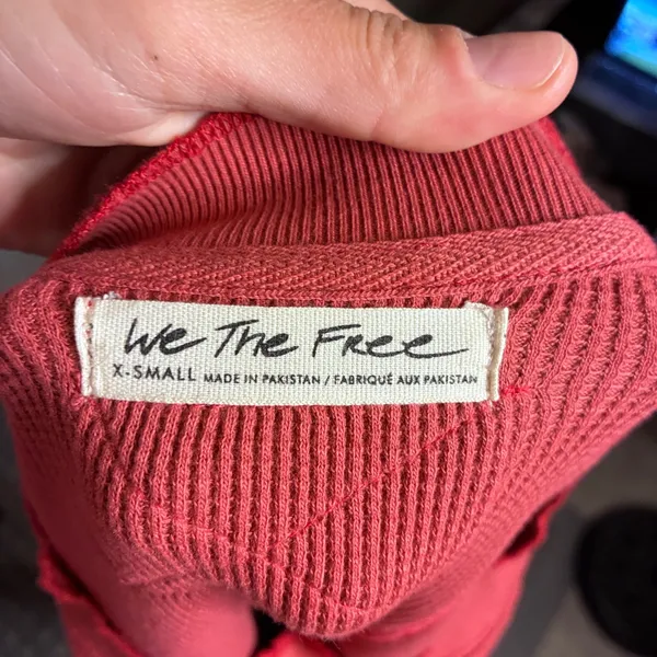 Free People We The Free Red Waffle Knit Thermal Raw Hem Top XS - Image 5