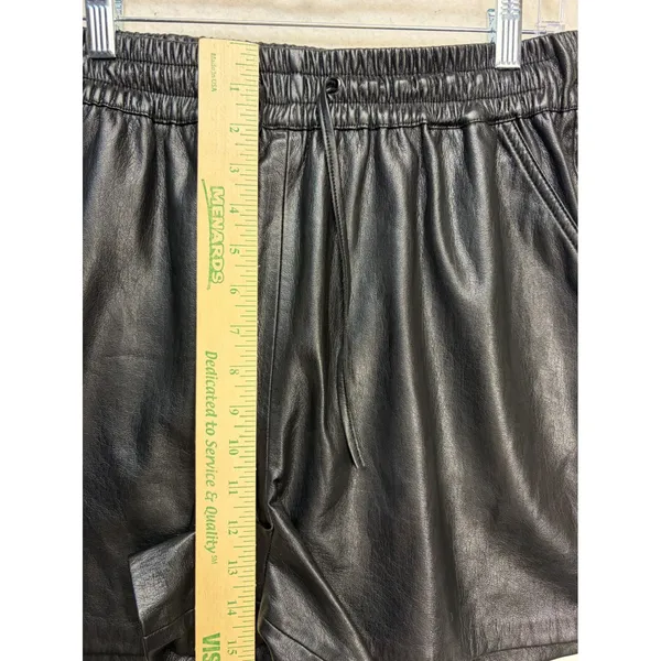 Good American Faux Leather Shorts Women 3 Black Elastic Waist Drawstring Pockets - Image 4