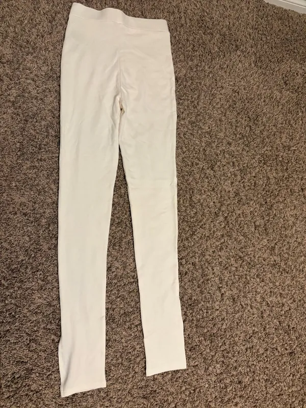 NA-KD Side Slit Jersey Pants Small Ecru White NWT NEW Elastic Waist Pull On Cozy - Image 3