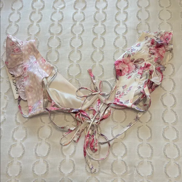 For‎ Love & Lemons Taylor Pink Floral Ruffle Crop Top size XS NWT - Image 7