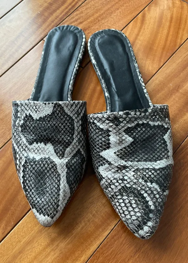 Lorena Leather Black and White Snake Pointed-Toe Slides - Image 5