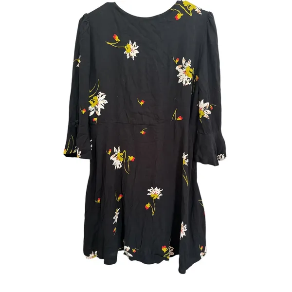 Free People Time on my side Mini Dress Black Floral‎ V-Neck Bell Sleeve Size M - Image 7