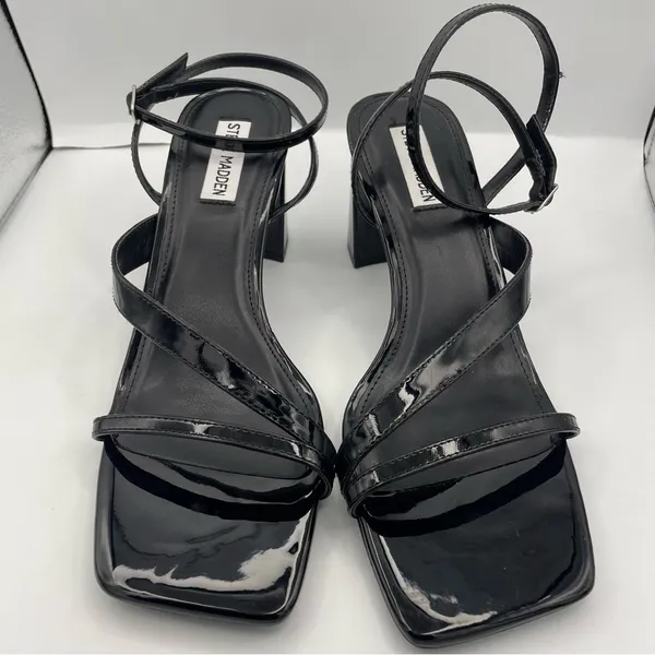 Steve Madden black patent leather strappy block heel sandals women Size 9.5M - Image 4