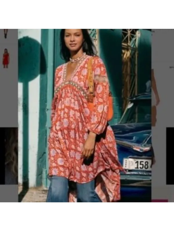 Free People Red Moon Child Maxi Top Tunic S - Image 2