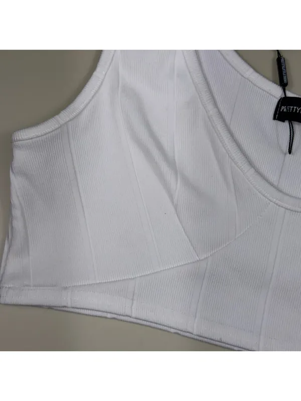 PrettyLittleThing White Ribbed Crop Tank Top Women’s US 12 NWT - Image 2