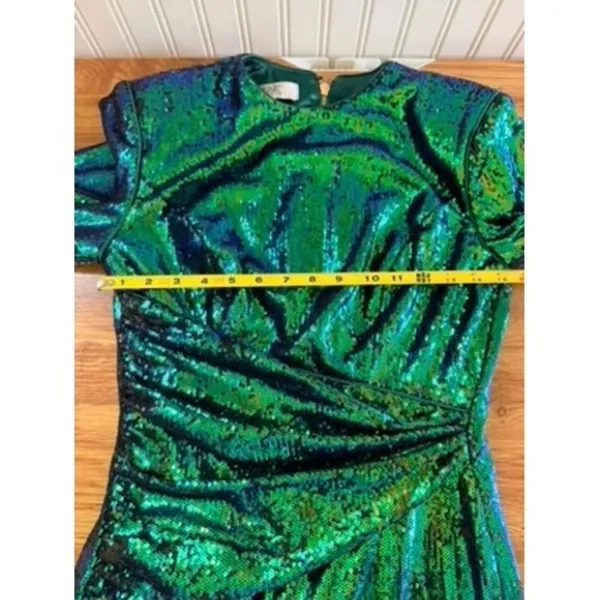 House of CB Cristobal Iridescent Sequin Mini Dress Green Blue Medium - Image 14