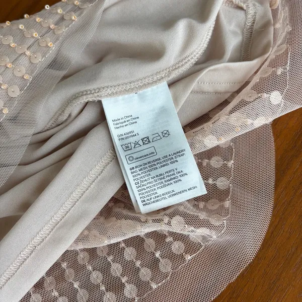 H&M Sequin Tank Top Size 8 Beige Mesh Spaghetti Strap Glam Party Holiday Work - Image 5