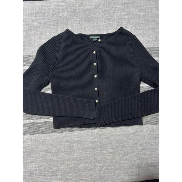 Wild Fable Black Ribbed Button Up Cropped‎ Cardigan Sweater Womens Small - Image 2