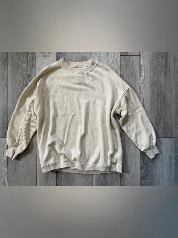 Aerie Oversized Waffle Accents Under Arms Cream/Oatmilk crewneck size xs - Image 5
