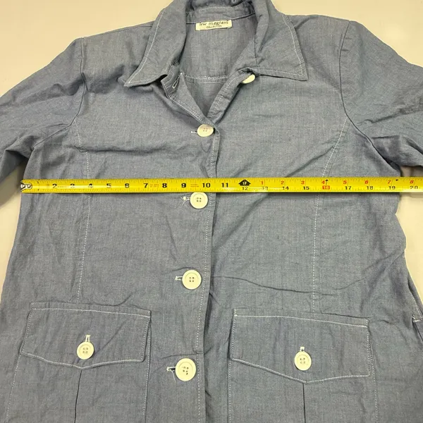 Lew Magram Collection Blue Button Front Safari Jacket with Roll-Tab Sleeves - Image 7