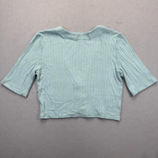 Reformation Sage Green‎ Ribbed V-Neck Button Front Cropped Cardigan Top Medium - Image 7