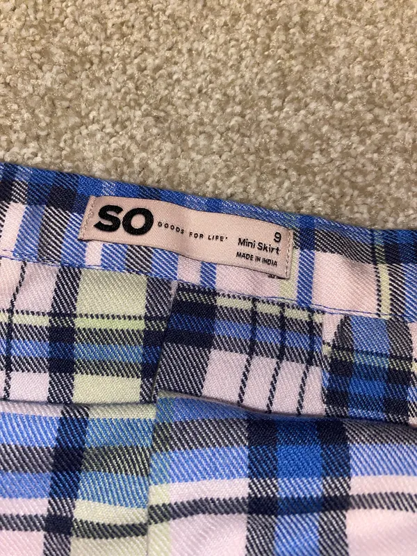 SO Pink Plaid Mini Skirt Blue Size 8 - Image 3