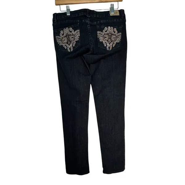 Cielo Jeans USA Womens Dark Wash Embroidered Rhinestone Straight Leg Jeans Sz 31 - Image 8