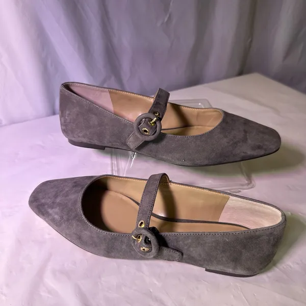 Ann Taylor Factory Gray Suede Flats with Buckle - Image 2