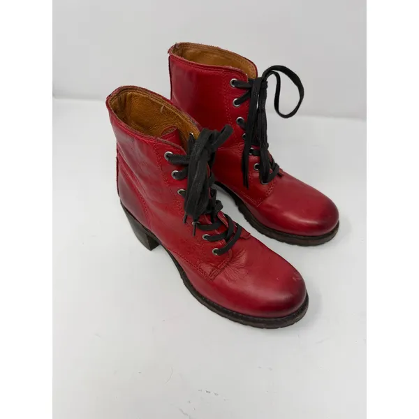 Frye Sabrina 6G Lace Up Ankle Boot Red Leather Rare Made in USA Womens 7.5 - Image 9