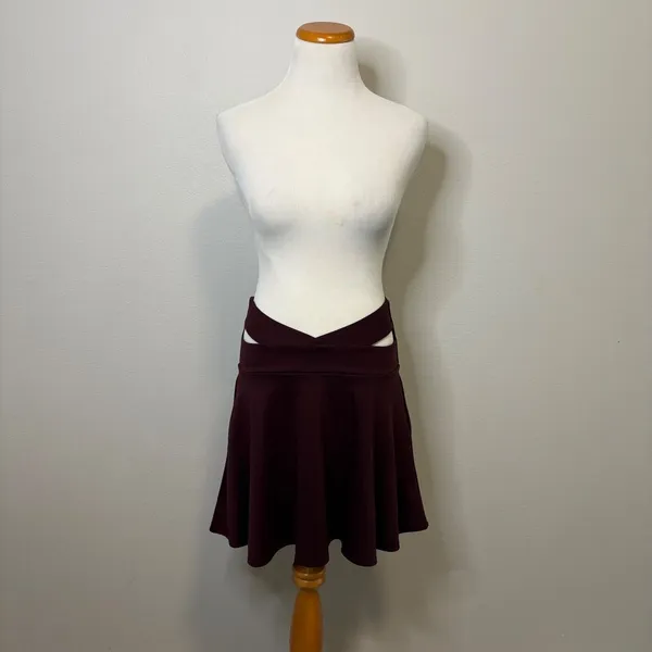 Victoria's Secret Burgundy Cutout Skirt High Waist Cutout‎ Mini Flared A-Line XS - Image 2