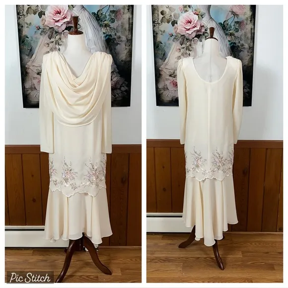 Elegant Vintage 1980s Nightworks Embroidered Mother of the Bride Dress! - Image 2