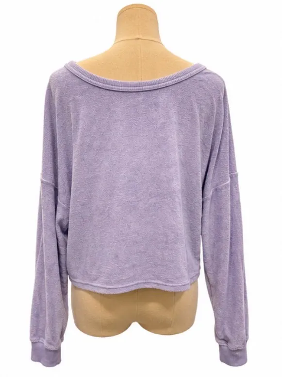 Aerie Lavender Terry Cloth Ruched Cropped Sweatshirt Size Medium - Image 3