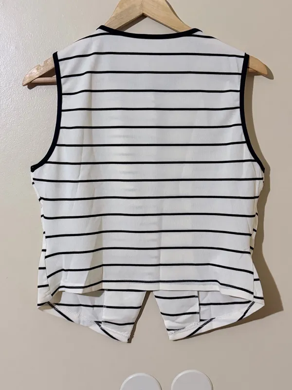 SHEIN Top Striped Sleeveless Button-Up Knit Black XL Women - Image 4