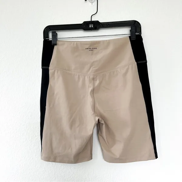 Anine Bing Beige Blake Sport Shorts in Tan and Black - Image 3