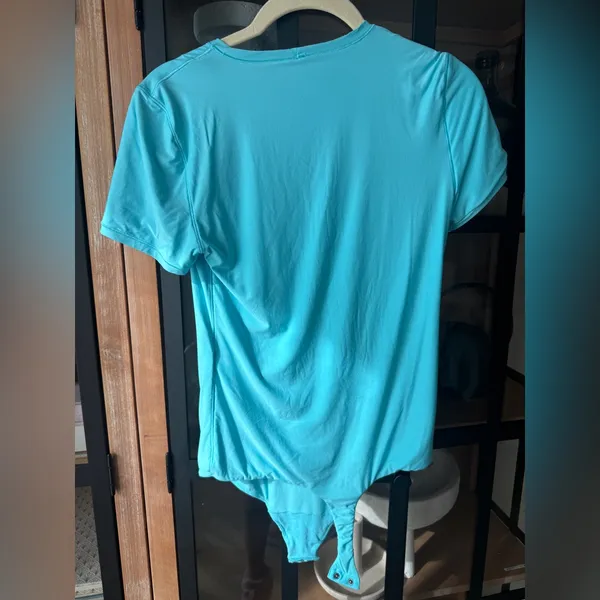 Smoothez by Aerie bodysuit short sleeve tee top seamless buttery skims turquoise - Image 3
