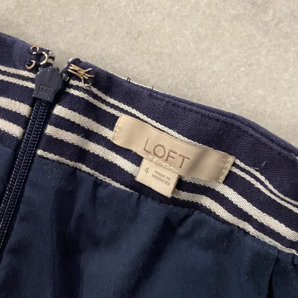Loft Size 4 Navy Blue White Sailor Stripe Gold Button Cotton Stretch Mini Skirt - Image 10