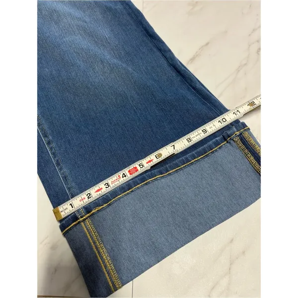 NWT Halara Flex Tall High Waisted Pockets Rolled Hem Wide Leg Washed Denim Large - Image 10