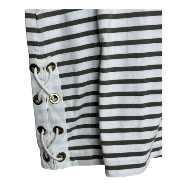 Lauren Ralph Lauren olive‎ green stripe women top size medium cotton - Image 4