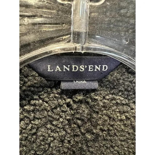 Lands' End Faux Suede Shearling Coat Jacket Longline Women's Size M 10-12‎ Black - Image 7