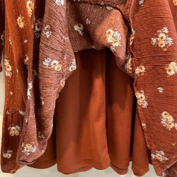 Altar'd State Floral Print‎ Mini Dress Long Sleeve Brown Cottagecore Small - Image 4
