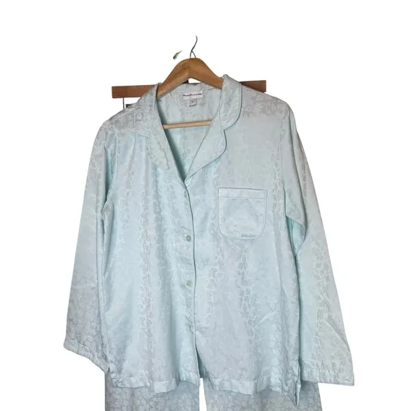 Miss Elaine Pajama Set Womens Medium Light Green Floral Jacquard‎ Classic Satin - Image 2
