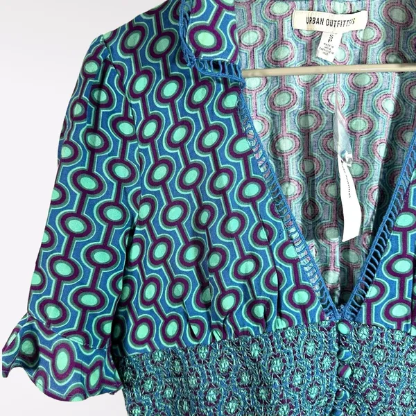 NWT Urban Outfitters Mini Dress Small Petite Blue Retro 70s‎ Funky Summer Party - Image 2