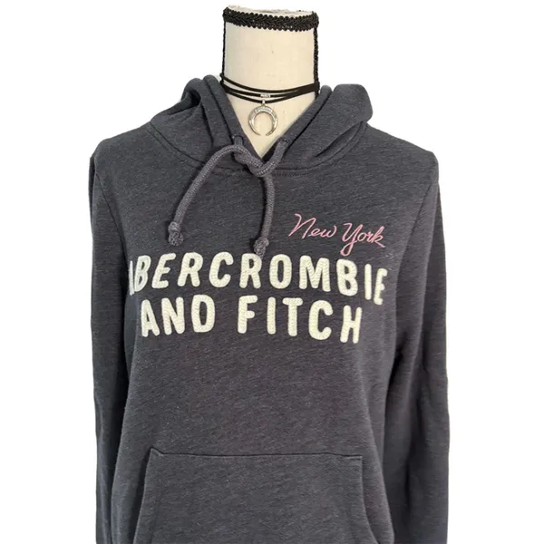 Abercrombie & Fitch New York Logo Hoodie Sweatshirt | Vintage Y2K Gray Medium - Image 5