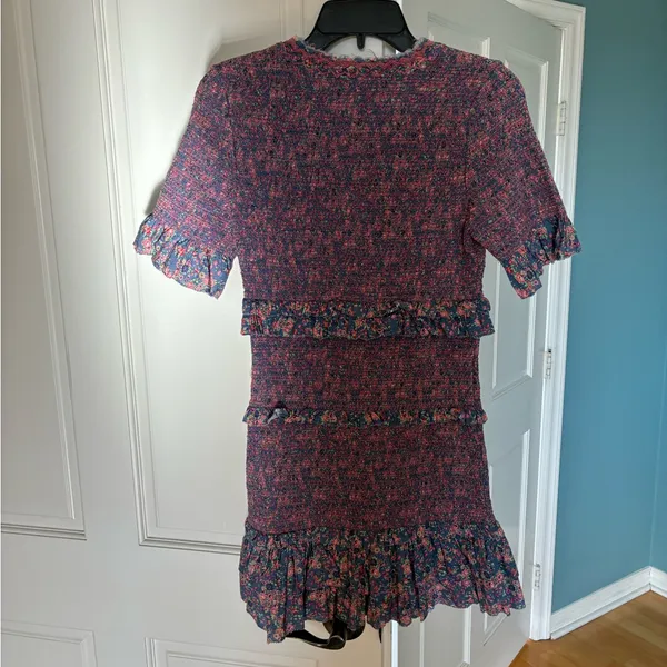 LoveShackFancy Aveline Pink Floral Ruched Ruffle Mini Dress - Image 15