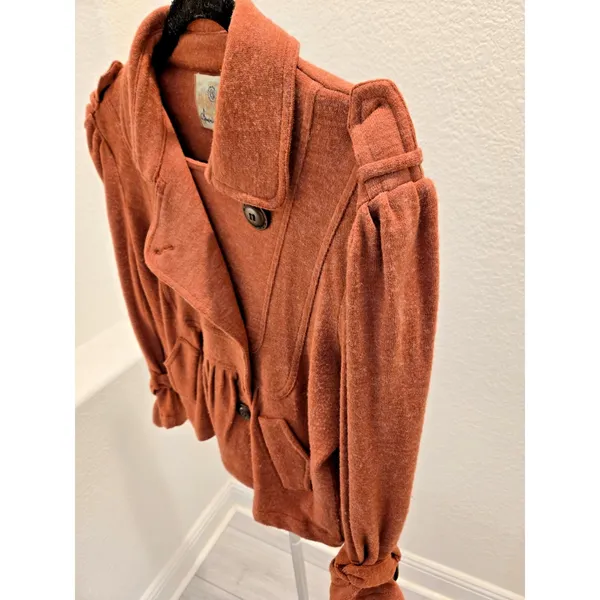 American Rag Women's L Double-Breasted Peplum Sweater Jacket Rust Orange - Image 7