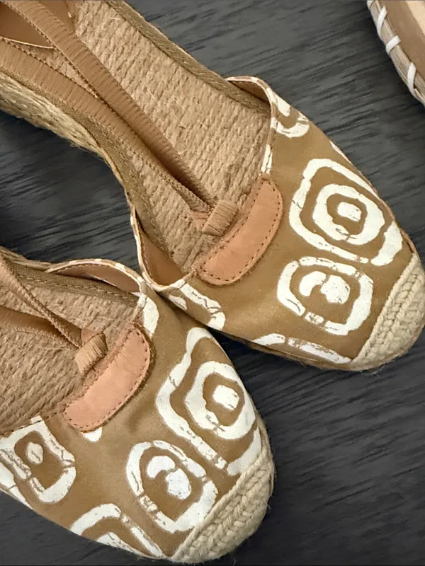 Lauren‎ Ralph Lauren Tan White Batik Print Espadrille Wedge Sandals Size 6.5 - Image 15