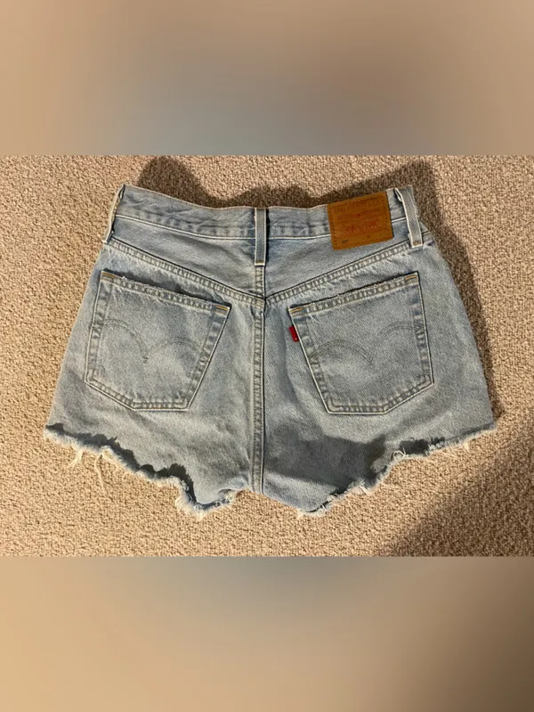 Levi's Light Blue Distressed High-Rise Denim Shorts - Image 2