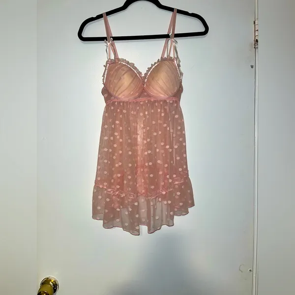 Romantic Sheer Pink Polka Dot Babydoll Lingerie – Size Large‎ - Image 2